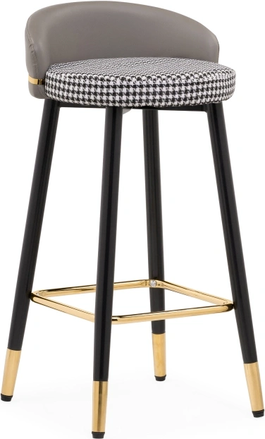 Барный стул Kardial, экокожа серая / ткань черно-белая