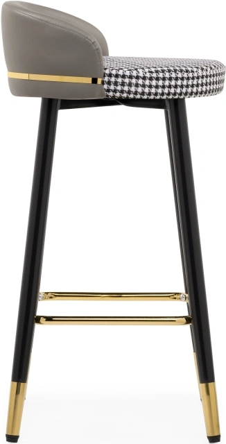 Барный стул Kardial, экокожа серая / ткань черно-белая
