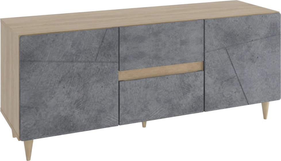 Тумба под ТВ Киото, с полками, Дуб небраска / Бетон тёмный