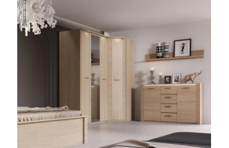 Шкаф трехдверный Элана, 143x64.5x218.5, распашной с зеркалом, дуб сонома