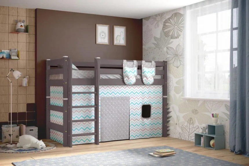 Полувысокая детская кровать Соня-5, с прямой лестницей, лаванда