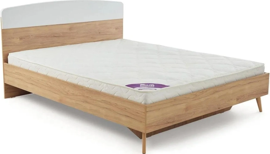 Кровать Калгари 120, полутораспальная, дуб натуральный светлый / белый матовый