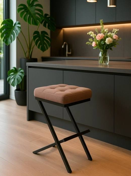 Полубарный табурет Амаури, катания корица / черный матовый