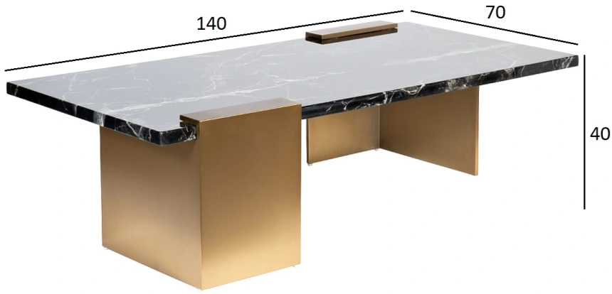 Журнальный стол Nero, 140x70x40, МДФ с полимерным покрытием, черный мрамор / бронза