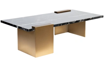 Журнальный стол Nero, 140x70x40, МДФ с полимерным покрытием, черный мрамор / бронза