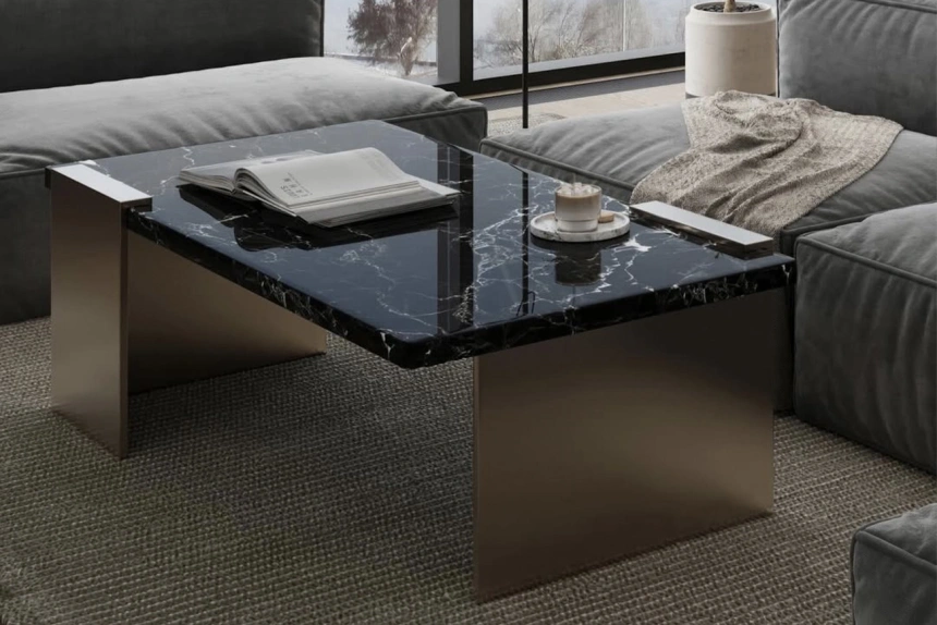 Журнальный стол Nero, 140x70x40, МДФ с полимерным покрытием, черный мрамор / бронза