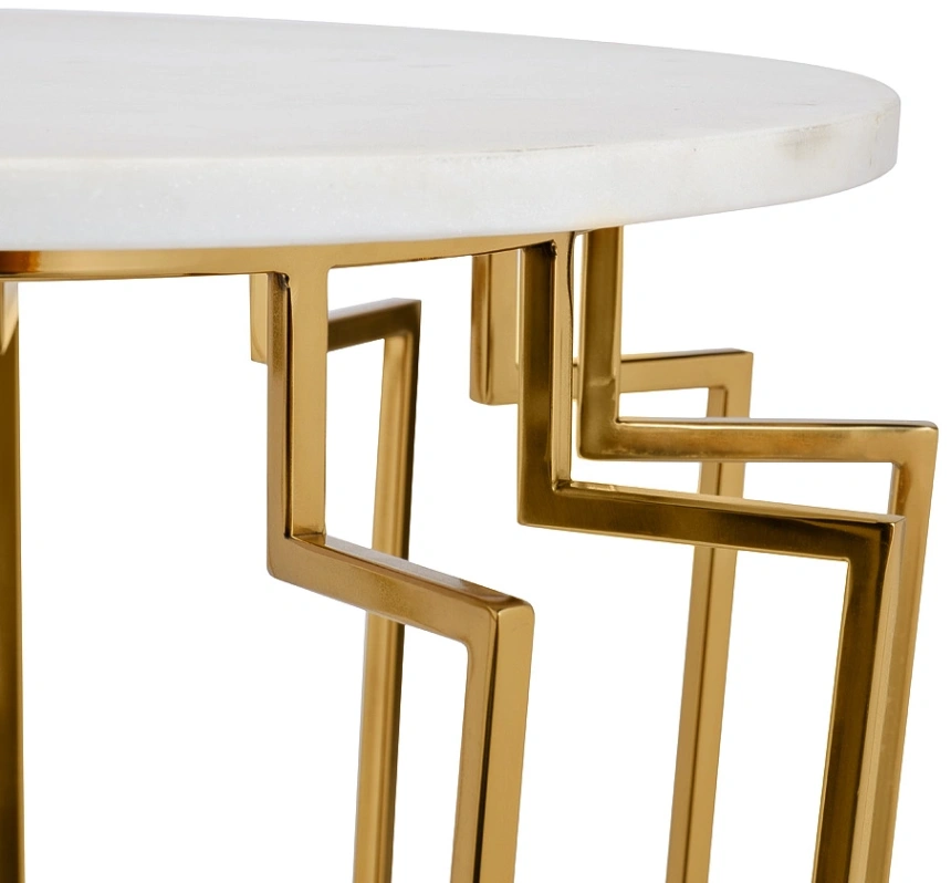 Журнальный стол 79MAL-7072, 47x47x60, мрамор, белый / золото