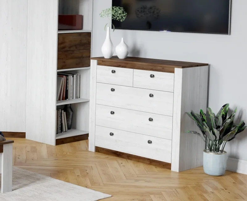 Комод Даллас, с пятью ящиками, дуб винтерберг / таксония