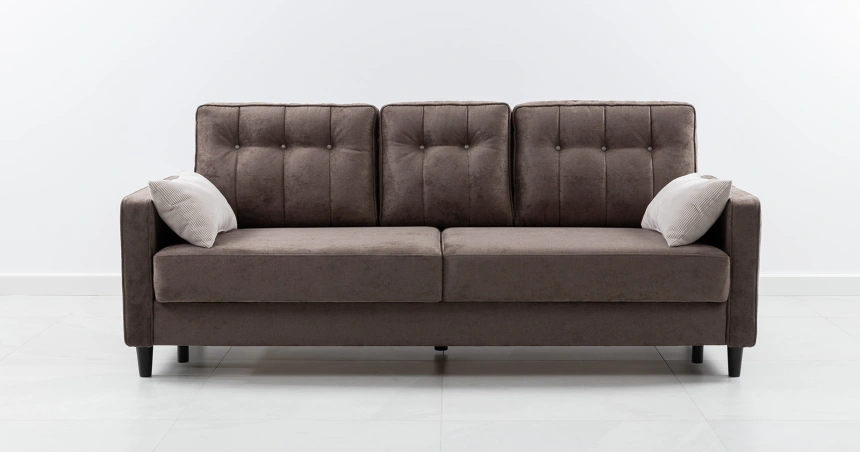 Диван прямой трехместный Арно, Лаки 06 (коричневый), Вертикаль 910 (серый)