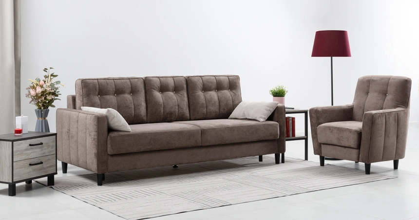 Диван прямой трехместный Арно, Лаки 06 (коричневый), Вертикаль 910 (серый)