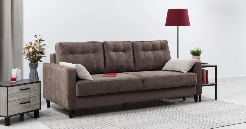 Диван прямой трехместный Арно, Лаки 06 (коричневый), Вертикаль 910 (серый)
