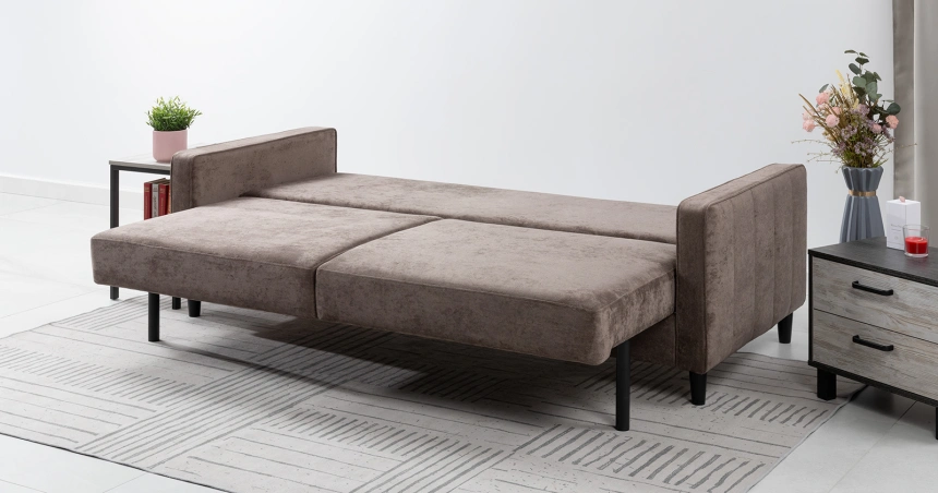 Диван прямой трехместный Арно, Лаки 06 (коричневый), Вертикаль 910 (серый)