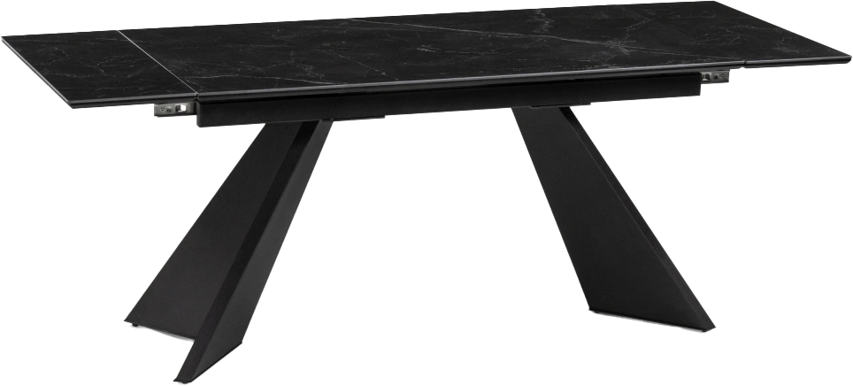 Кухонный стол раздвижной Ливи, 140(200), керамика, черный мрамор, каркас черный