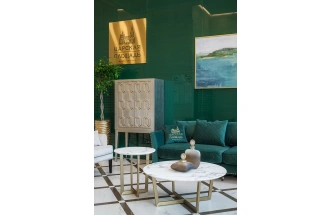 Журнальный стол Pearl White, 100x100x40.6, МДФ с полимерным покрытием, белый мрамор / золото