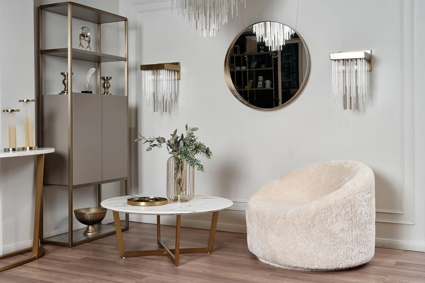 Журнальный стол Pearl White, 100x100x40.6, МДФ с полимерным покрытием, белый мрамор / золото