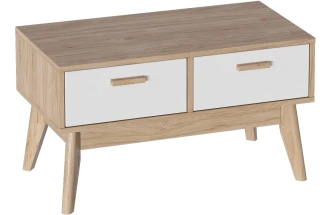 Тумба Калгари, низкая, с 2 ящиками, дуб светлый / белый матовый