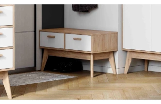 Тумба Калгари, низкая, с 2 ящиками, дуб светлый / белый матовый