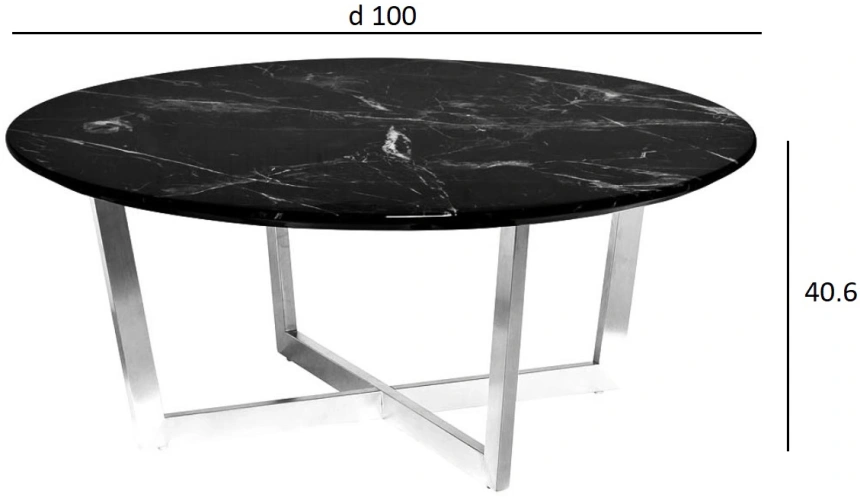 Журнальный стол Nero, 100x100x40.6, МДФ с полимерным покрытием, черный мрамор / хром