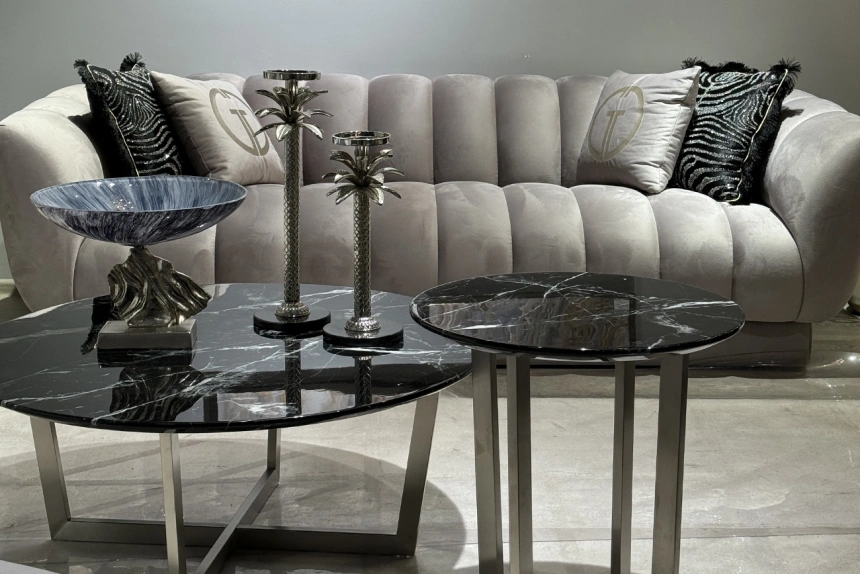 Журнальный стол Nero, 100x100x40.6, МДФ с полимерным покрытием, черный мрамор / хром