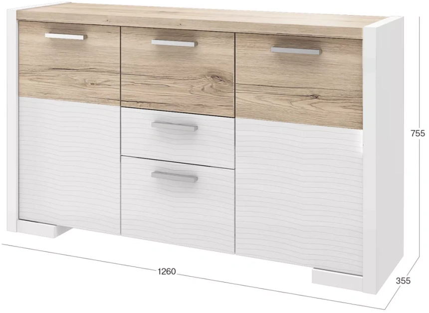 Комод Венето, 126x35, Дуб санремо / Белый