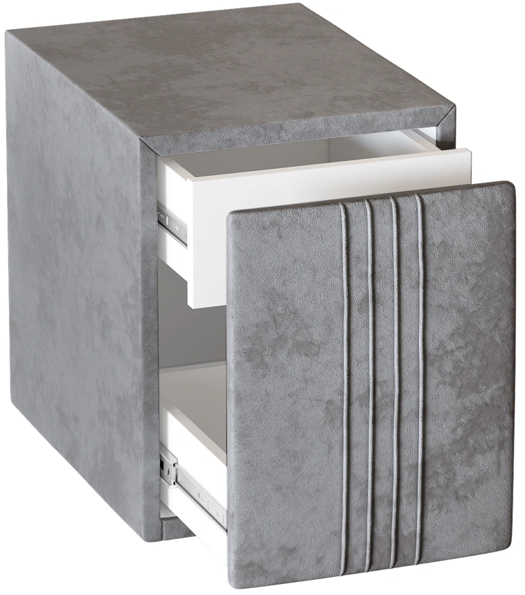 Тумба прикроватная Севилья, мягкая, с ящиками, велюр, тиффани серый