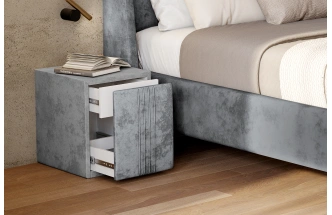 Тумба прикроватная Севилья, мягкая, с ящиками, велюр, тиффани серый