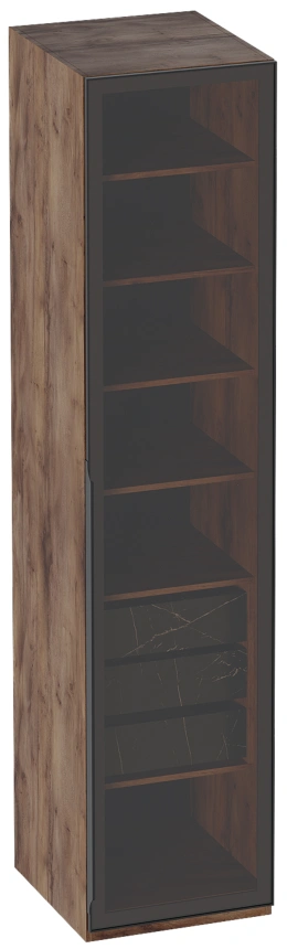 Шкаф одностворчатый Браун, распашной со стеклянной дверью, таксония / мрамор неро маркина