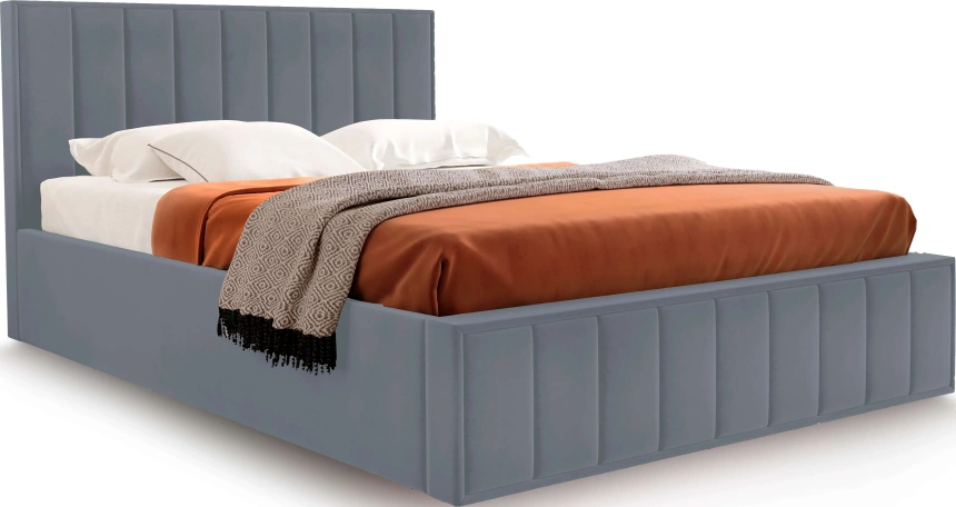 Кровать Женева 140, полутораспальная, мягкая, мора серый