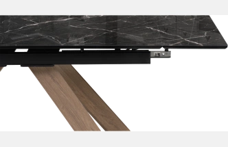 Кухонный обеденный раздвижной Гарднер, 140x80x76, стекло, черный, каркас дуб монтана