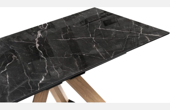Кухонный обеденный раздвижной Гарднер, 140x80x76, стекло, черный, каркас дуб монтана