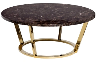 Журнальный стол Dark Emperador, 100x100x40.6, МДФ с полимерным покрытием, коричневый мрамор / золото