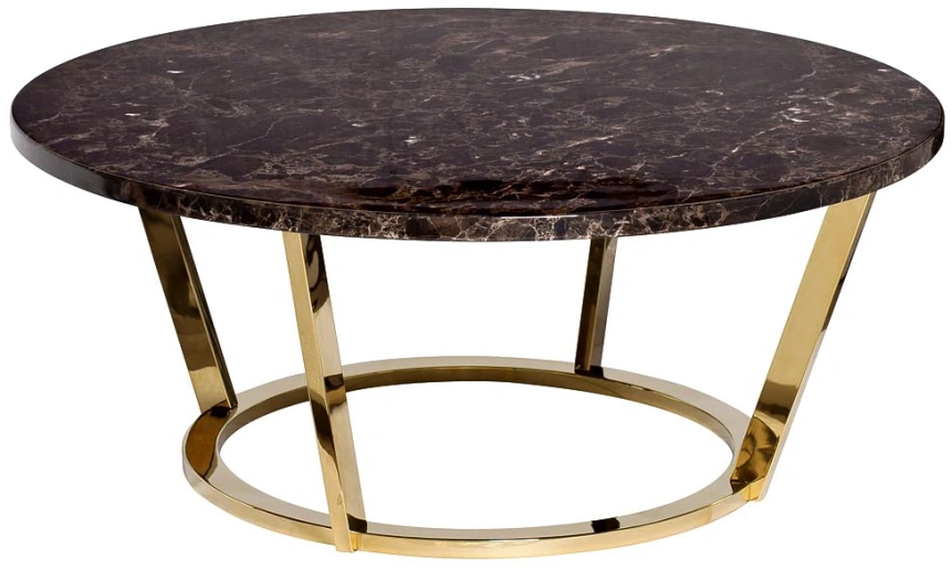 Журнальный стол Dark Emperador, 100x100x40.6, МДФ с полимерным покрытием, коричневый мрамор / золото