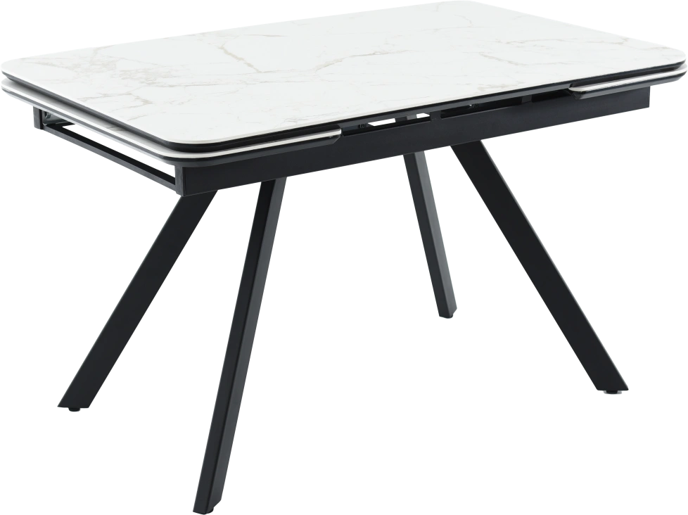 Кухонный обеденный стол Leon, раздвижной, светло-серый 120-184 см., Calacata Vaglioro, черный каркас