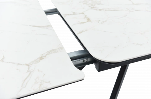 Кухонный обеденный стол Leon, раздвижной, светло-серый 120-184 см., Calacata Vaglioro, черный каркас 