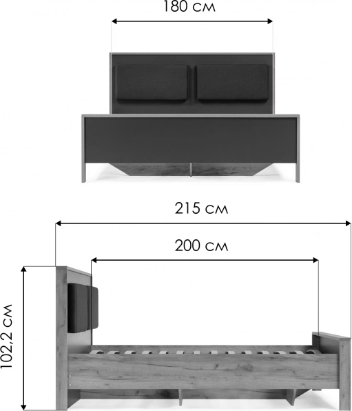 Двуспальная кровать Тхан, 180x200, дуб крафт золотой / антрацит