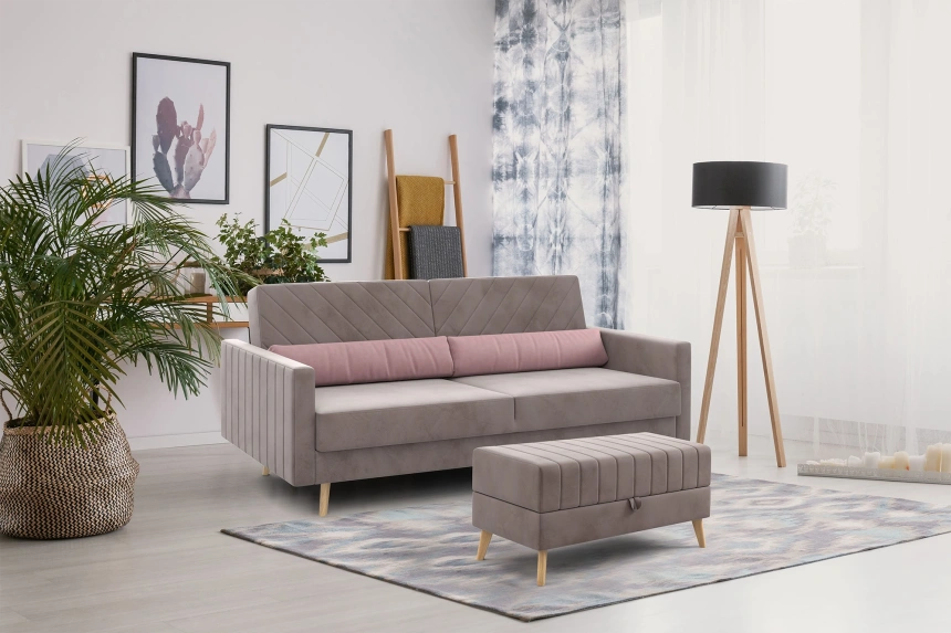 Банкетка Норд, мягкая, с ящиком, ткань альба мокко