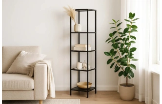 Стеллаж Нора 46, со стеклянными полками, черный