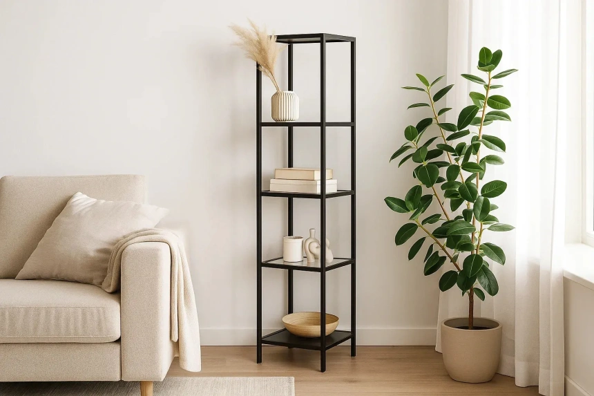 Стеллаж Нора 46, со стеклянными полками, черный