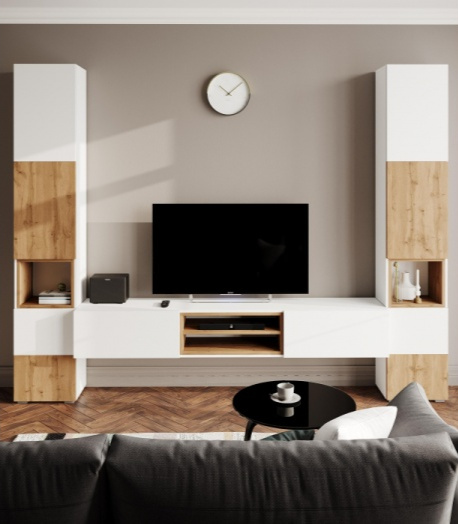 Модульная гостиная Лонгфорд, комплектация 1, белый / дуб вотан