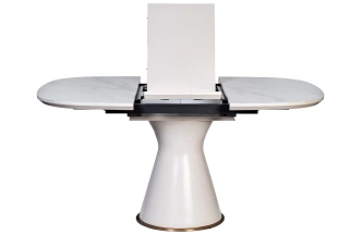 Обеденный раздвижной стол 77IP-DT878, 110(150), керамика, белый мрамор / белый