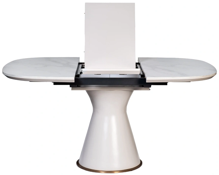 Обеденный раздвижной стол 77IP-DT878, 110(150), керамика, белый мрамор / белый
