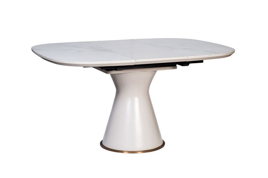 Обеденный раздвижной стол 77IP-DT878, 110(150), керамика, белый мрамор / белый