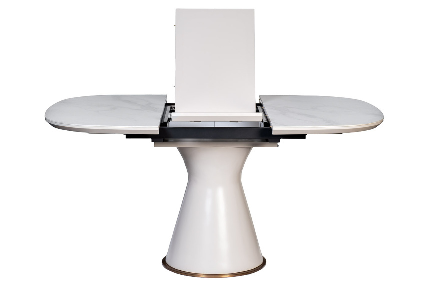 Обеденный раздвижной стол 77IP-DT878, 110(150), керамика, белый мрамор / белый