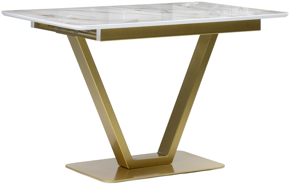 Кухонный раздвижной стол Бугун, 120(160)x80x77, стекло, белый / золото