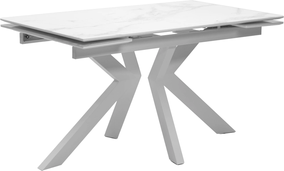 Кухонный стол раздвижной Кентукки 3, 140, белый мрамор, стекло, белый