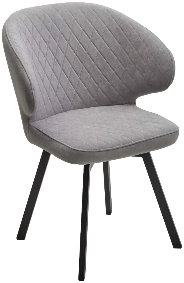 Стул Хилтон, мягкий, поворотный, B22 серый, велюр, черный каркас