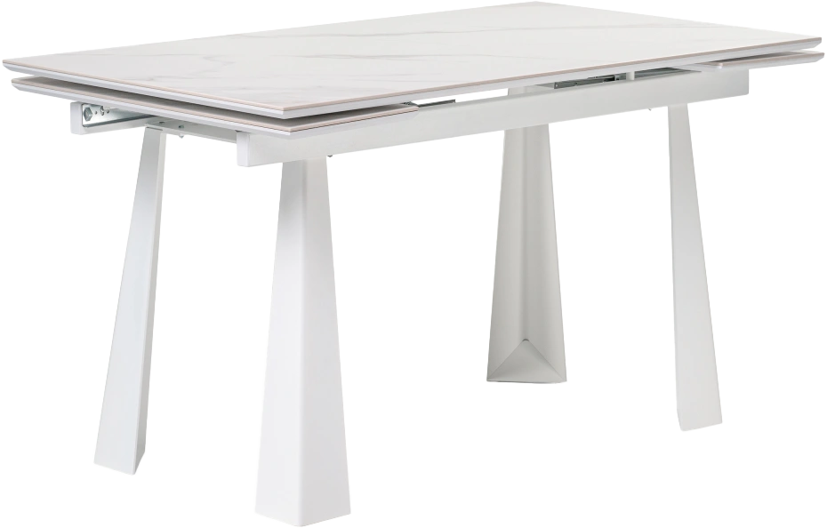 Кухонный стол раздвижной Бэйнбрук 140(200), МДФ, белый мрамор, каркас белый