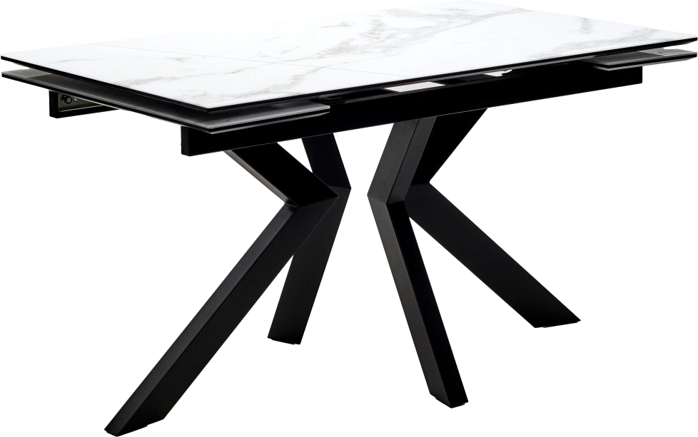 Кухонный стол раздвижной Кентукки 3, 140, белый мрамор, стекло, черный