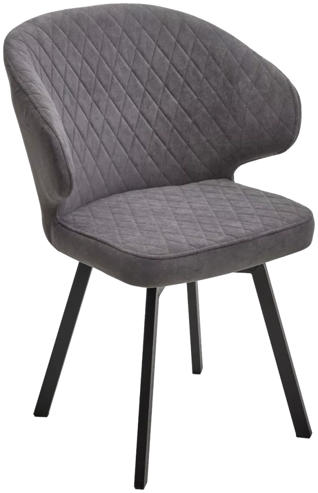 Стул Хилтон, мягкий, поворотный, B28 темно-серый, велюр, черный каркас