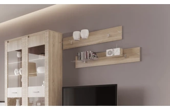 Полка Элана, открытая, дуб сонома / стекло